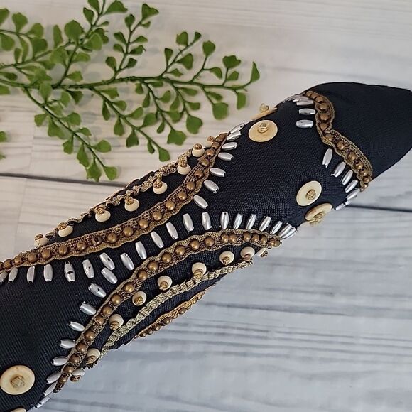 Coldwater Creek Black Beaded Boho Style Clutch Mini Handbag - Picture 4 of 11